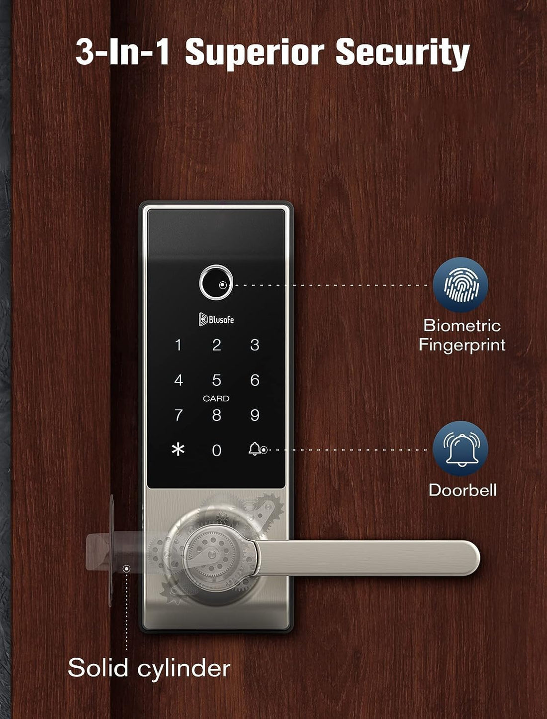 Contour Keyless Smart Lock 2 in 1 Doorbell Fingerprint Wifi with Handle, App Control, Anti-Peeping, Auto Lock, IP65 Weatherproof, 3D Biometric for Front Entry Door Sand Nickel