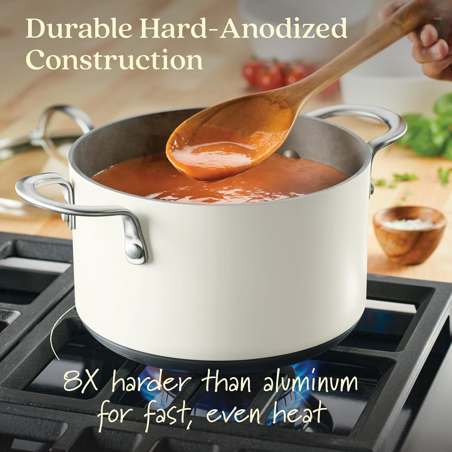 Achieve Hard Anodized Nonstick Cookware Pots and Pans Set, 9 Piece - Cream