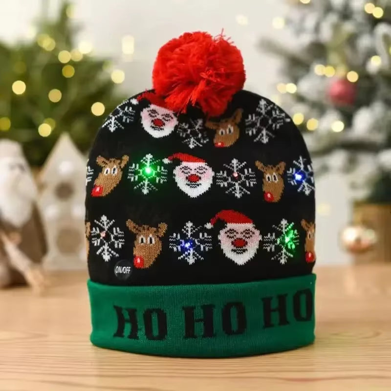 Christmas Hat Year Xmas Party Decor Creative Flashing Led Light Snowman Winter Warm Color Knitted Cap Christmas Gift Christmas