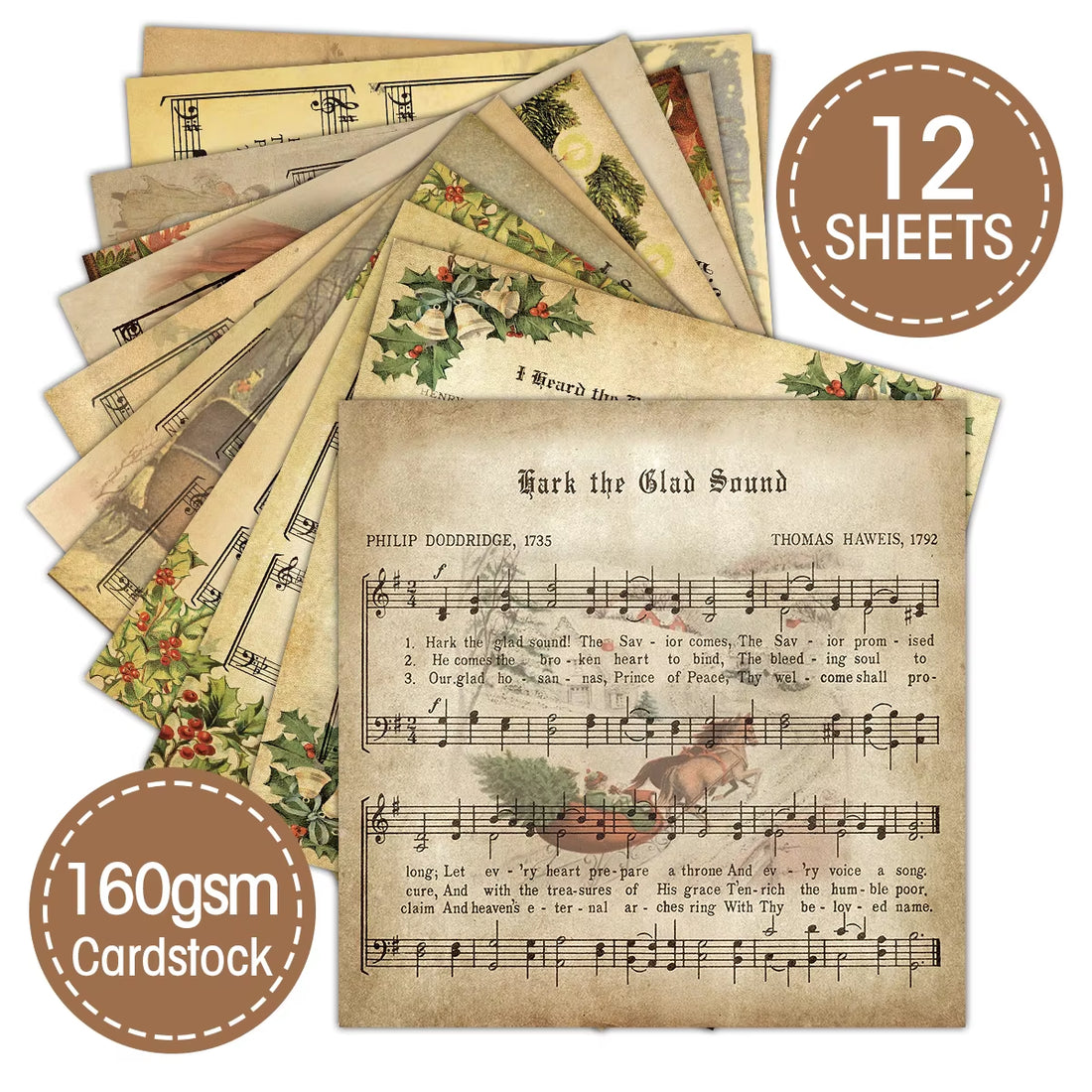 12Sheets/Set Vintage Christmas Sheet Music Scrapbook Paper 6X6Inch DIY Card Making,Decorations,Christmas Gift Scrapbook Supplies