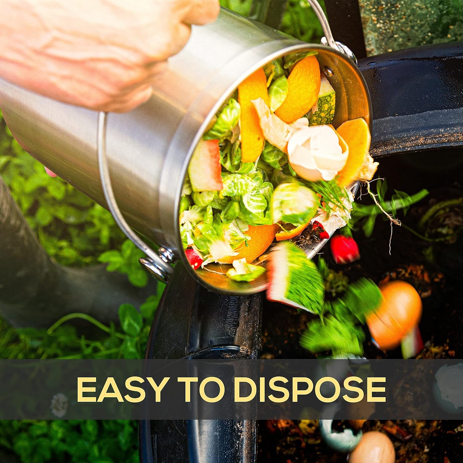 Compost Bin for Kitchen Countertop - 1.3 Gallon Compost Bucket for Kitchen with Lid - Includes 1 Spare Charcoal Filter (Silver)