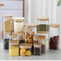 Squared Transparent Glass Food Storage Jar with Lid Tea Coffee Beans Container Snack Nuts Sealed Box Kitchen Organizer