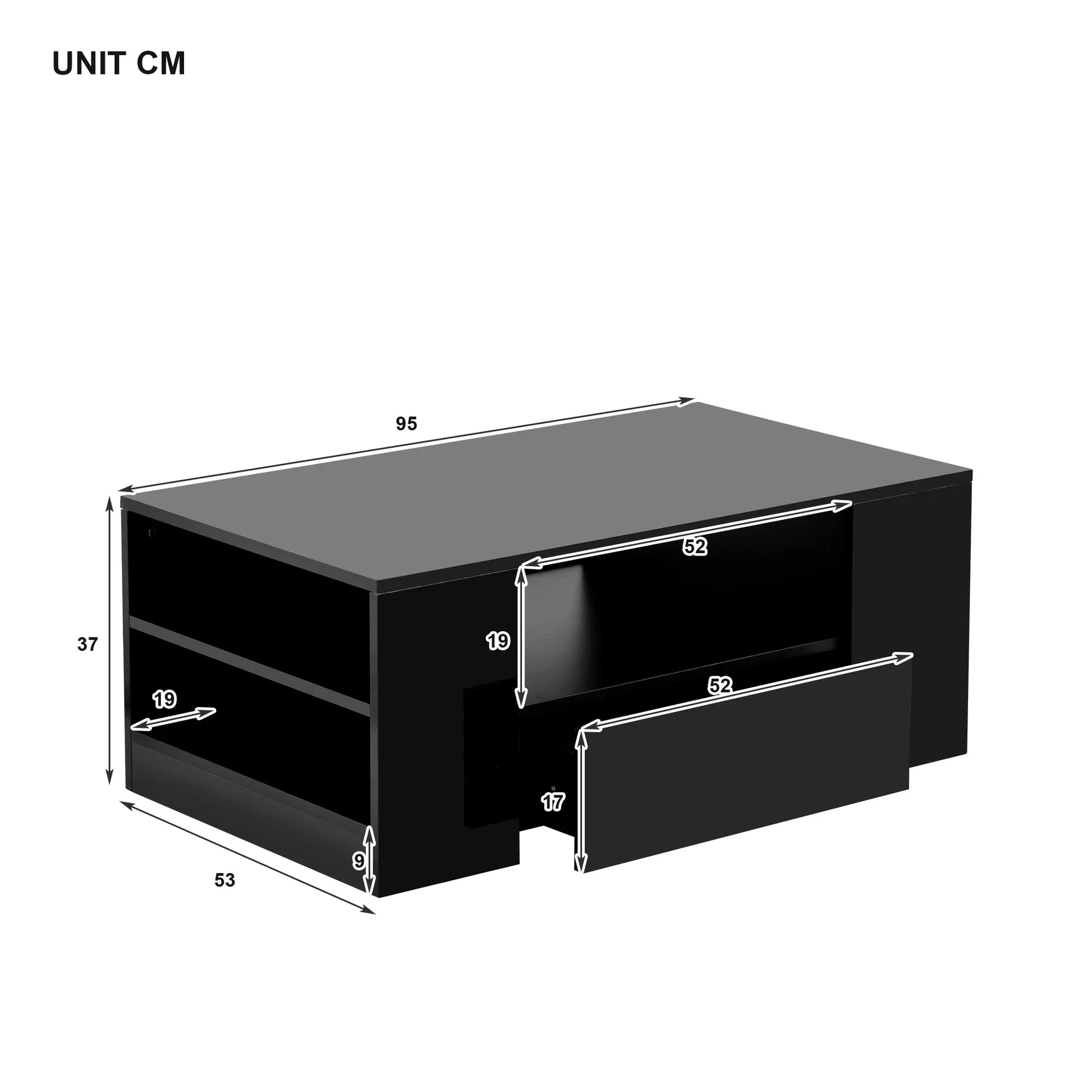 Modern High Gloss RGB LED Coffee Table with 4 Drawer Storage Organizer Sofa Side Table End Table Furniture for Living Room