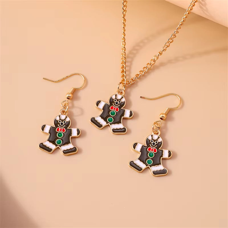 Fashion Christmas Necklace Earrings Jewelry Set for Women Christmas Tree Hat Deer Necklace Girls Party Festival Jewelry Gifts