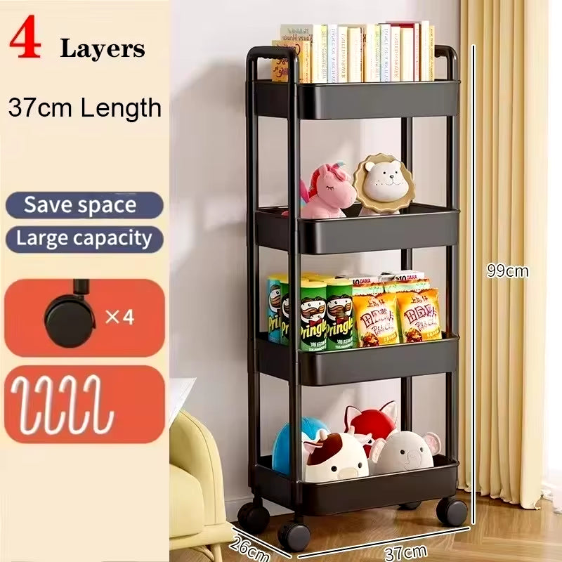 Mobile Storage Rack Trolley Bedroom Multi-Layer Storage Racks Organizer Household Kitchen Multifunctional Cart with Wheels Shelf