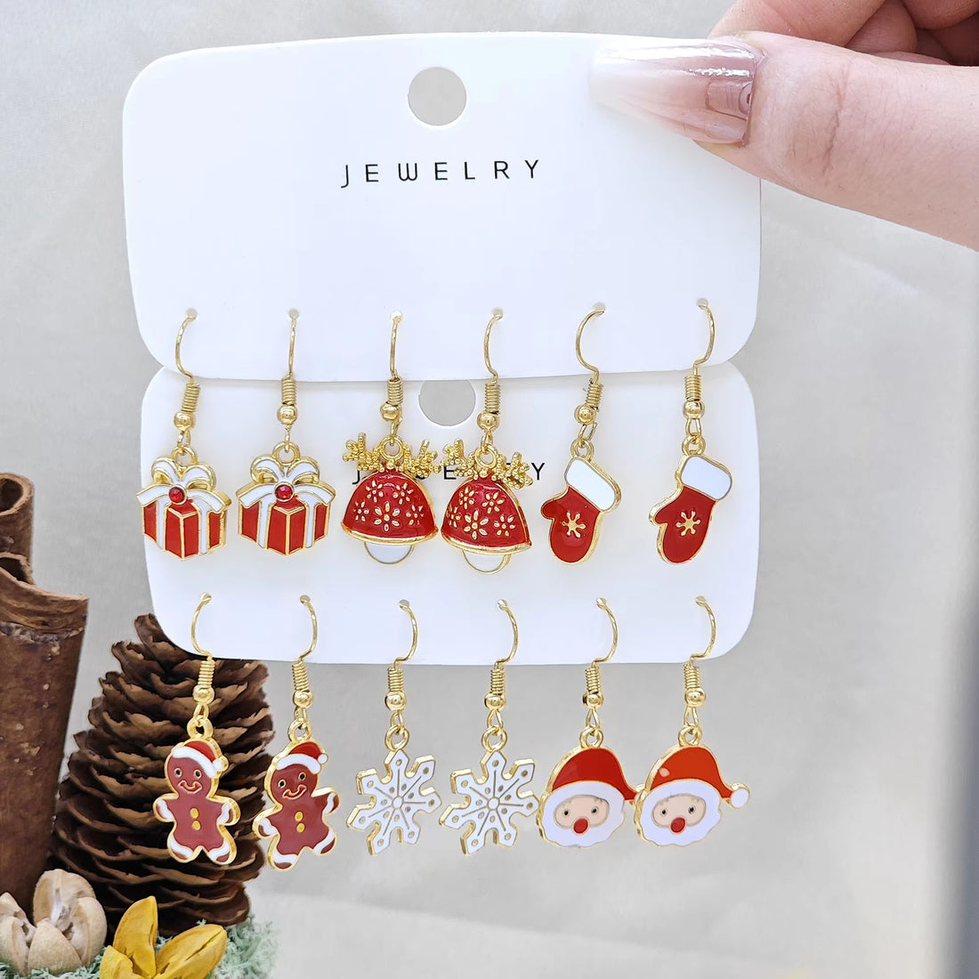 6Pcs Christmas Series Snowflake Bell Earring Combination Set, Cross-Border Hot Selling Cartoon Oil Dripping Elk Elderly Earrings