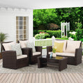 4 Piece Outdoor Patio Furniture Sets, Wicker Conversation Set for Porch Deck, Brown Rattan Sofa Chair with Cushion