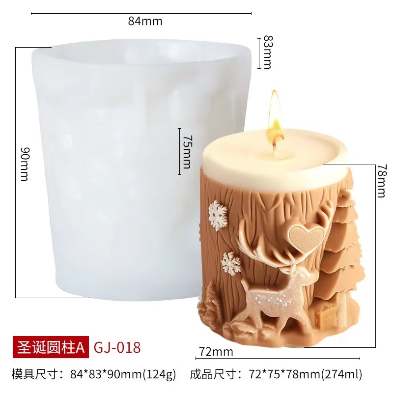 Christmas Tree Carving Pattern Cylindrical Candle Silicone Mold Reindeer Snowflake Cylindrical Elk Candle Mold Christmas Gifts