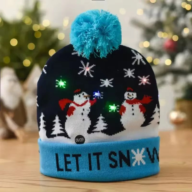 Christmas Hat Year Xmas Party Decor Creative Flashing Led Light Snowman Winter Warm Color Knitted Cap Christmas Gift Christmas