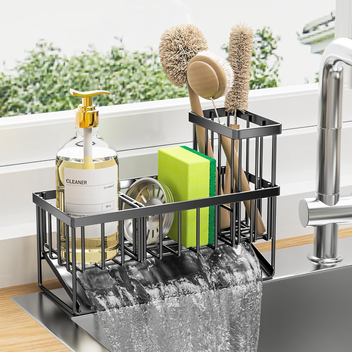 Kitchen Sink Caddy, Sponge Holder for Kitchen Sink, Kitchen Sink Organzier and Storage with High Brush Holder, Rustproof 304 Stainless Kitchen Gadgets Sink Accessories, Organizadores De Cocina