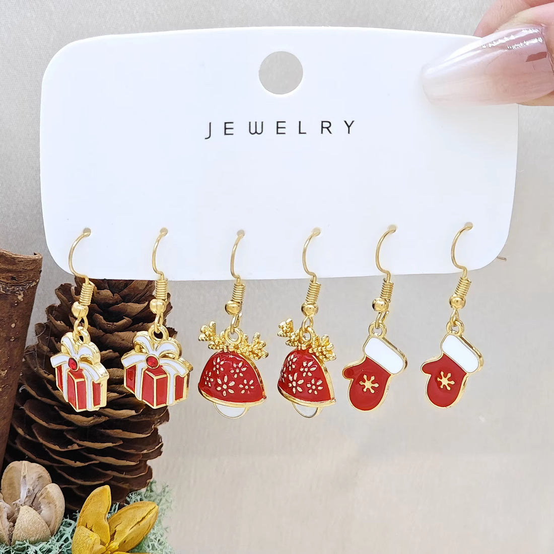 6Pcs Christmas Series Snowflake Bell Earring Combination Set, Cross-Border Hot Selling Cartoon Oil Dripping Elk Elderly Earrings