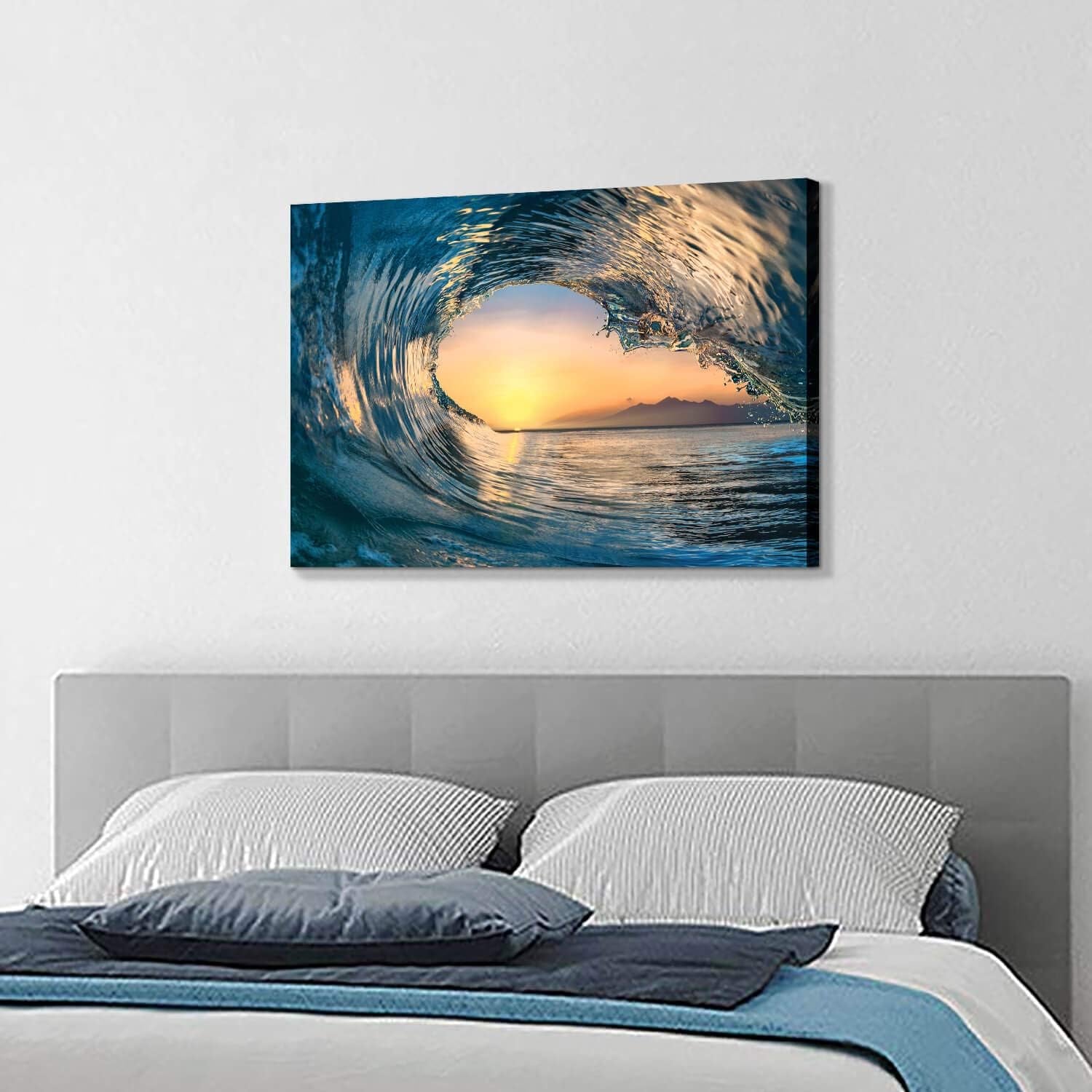 Ocean Wave Picture Wall Art: Tropical Seascape Sunset Canvas Prints for Office (36'' X 24'' X 1 Panel)