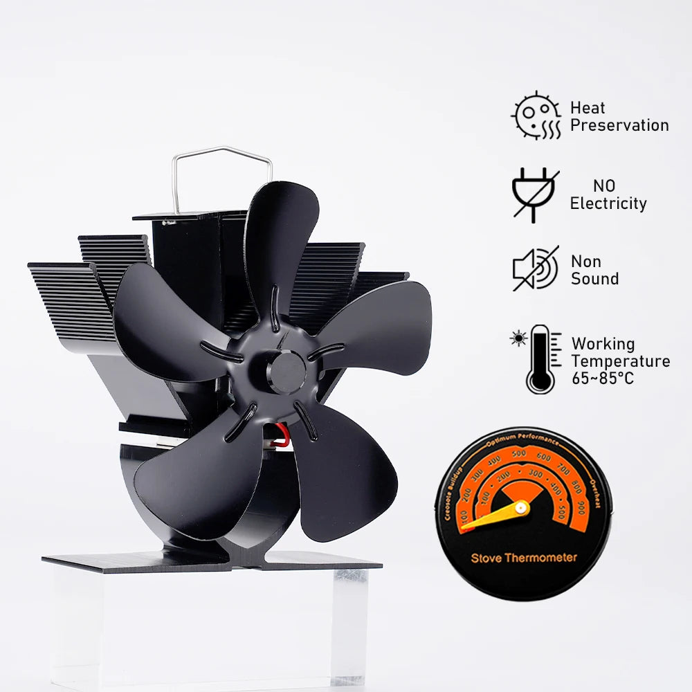 Mini Stove Fan Heat Powered Fireplace Fan Log Wood Burner Eco-Fan Quiet 5 Blade Fireplace Fan Home Winter Warm Heat Distribution