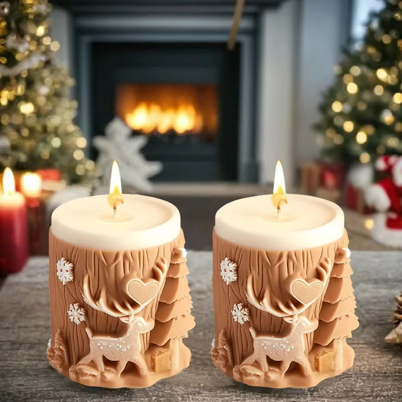 Christmas Tree Carving Pattern Cylindrical Candle Silicone Mold Reindeer Snowflake Cylindrical Elk Candle Mold Christmas Gifts