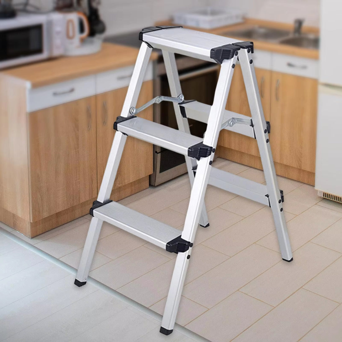 3 Step Stool Herringbone Ladders Storage Shelf Rack Ladders for Outdoor Working Household