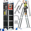 Folding Step Ladder, 19.6Ft, 7 in 1 Multi-Purpose Folding Adjustable Telescoping Aluminium Extension Ladders, 330Lbs