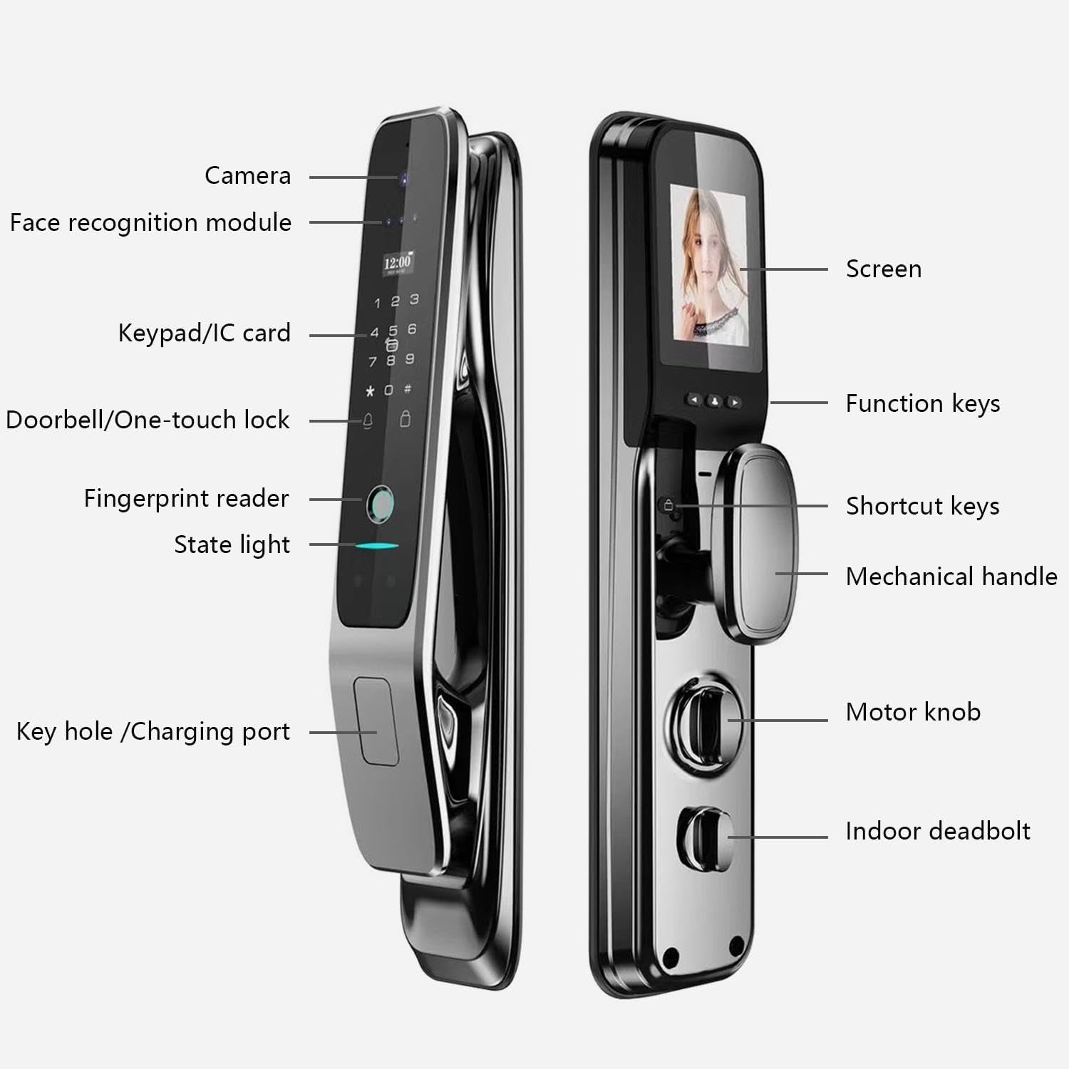 3D Face Recognition Smart Door Lock,Contactless Entry Smart Lock with Video Doorbell Camera,Wifi Digital Aluminum Face ID Fingerprint Smart Mortise Lock for Front Door