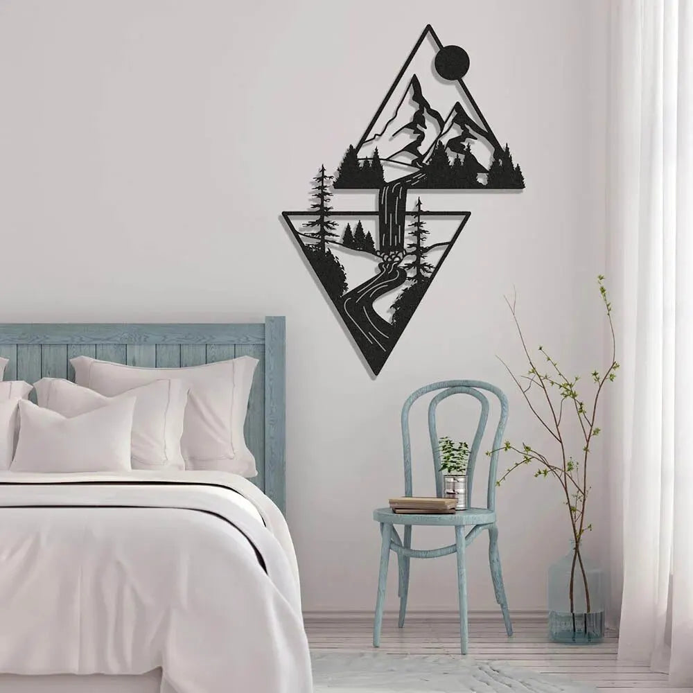 Scenery Theme Decor Wall Art Decorations Mountain Metal Wall Decor Wall Sign Metal Wall Gift Triangle Wall Art for Living Room