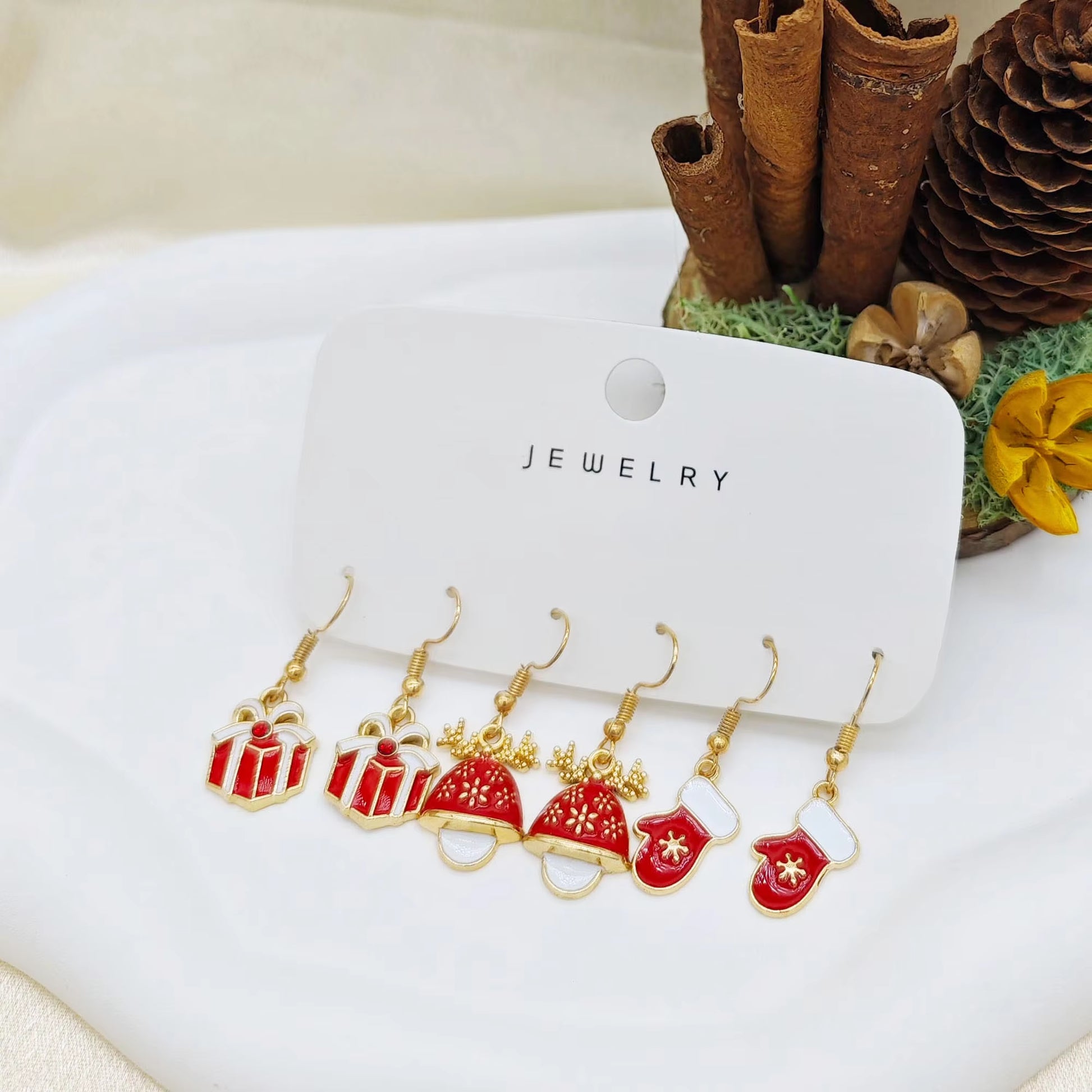 6Pcs Christmas Series Snowflake Bell Earring Combination Set, Cross-Border Hot Selling Cartoon Oil Dripping Elk Elderly Earrings