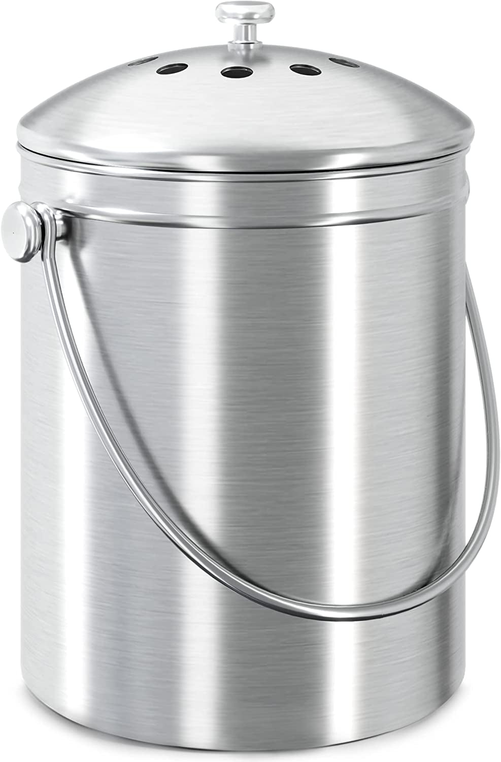 Compost Bin for Kitchen Countertop - 1.3 Gallon Compost Bucket for Kitchen with Lid - Includes 1 Spare Charcoal Filter (Silver)