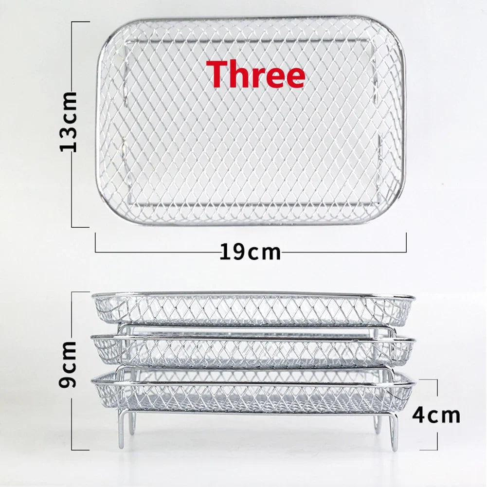 3-Layers Air Fryers Rack Stackable Grid Grilling Rack Stainless Steel Anti-Corrosion Home Kitchen Oven Steamer Cooker Gadgets