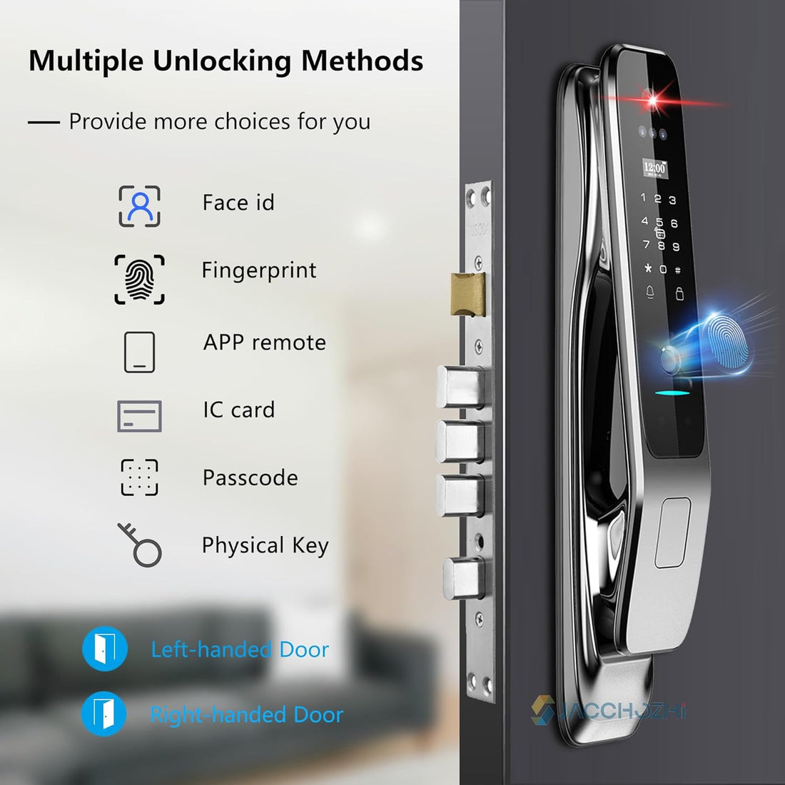 3D Face Recognition Smart Door Lock,Contactless Entry Smart Lock with Video Doorbell Camera,Wifi Digital Aluminum Face ID Fingerprint Smart Mortise Lock for Front Door