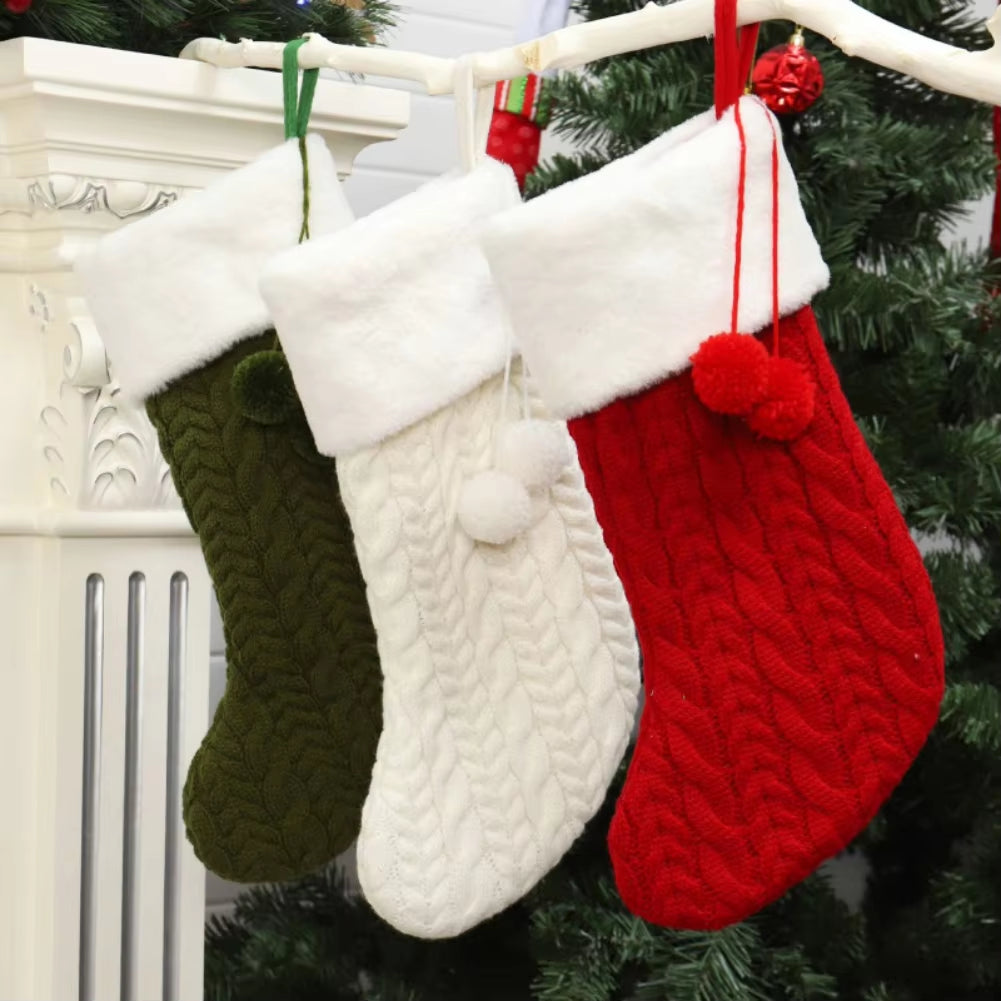 Christmas Socks Knitting Christmas Hanging Stocking Xmas Pendant Christmas Tree Ornaments Decor Christmas Gift Bag New Year 2025