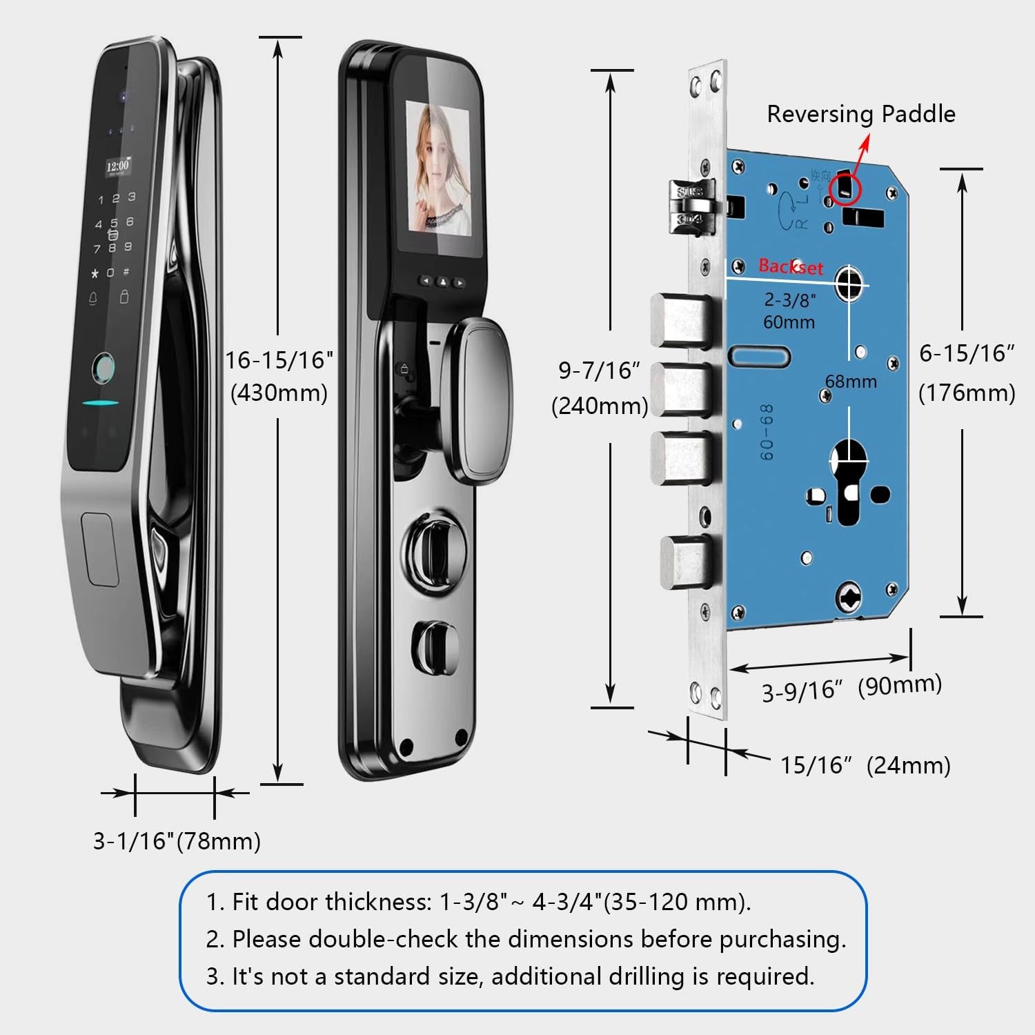 3D Face Recognition Smart Door Lock,Contactless Entry Smart Lock with Video Doorbell Camera,Wifi Digital Aluminum Face ID Fingerprint Smart Mortise Lock for Front Door