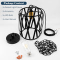 Caged Pendant Light, Industrial Farmhouse Black Pendant Light Fxitures with LED Bulb, Hanging Pendant Lighting for Kitchen Island, Dining Room, Bedroom, Bar, Hallway