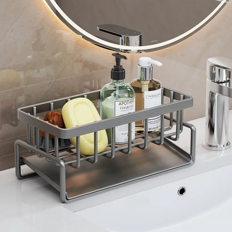 Self-Draining Sink Shelf Stainless Steel Kitchen Sink Drain Rack Soap Sponge Holder Kitchen Sink Organizer Kitchen Organizer