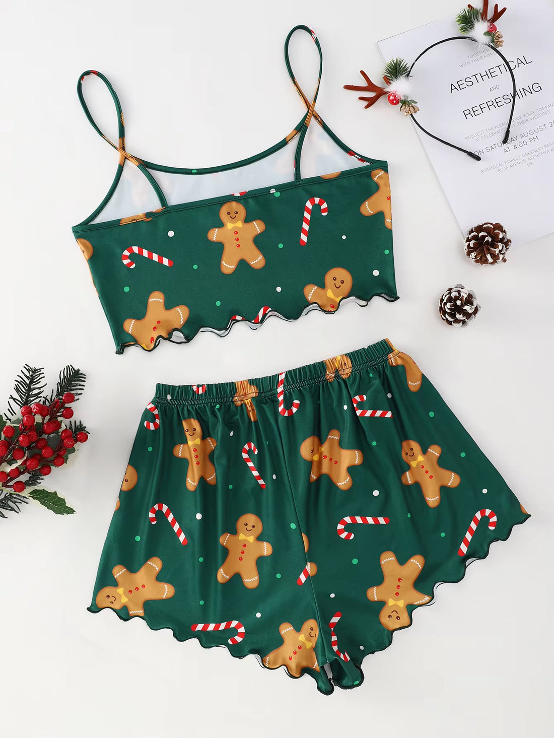 Women'S 2Pcs Cute Soft Comfy Christmas Set Cartoon Print Strap Top Santa Claus Shorts Home Suit Sexy Pajamas