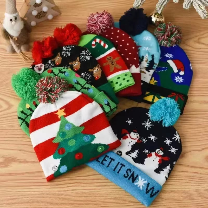 Christmas Hat Year Xmas Party Decor Creative Flashing Led Light Snowman Winter Warm Color Knitted Cap Christmas Gift Christmas