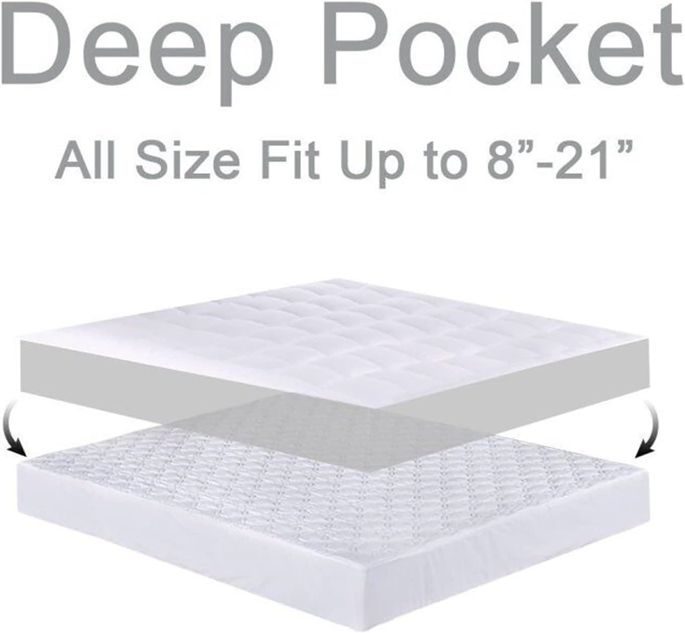 Mattress Topper Queen for Back Pain, Extra Thick Mattress Pad Cover, Plush Pillow Top Overfilled with down Alternative, Deep Elastic Pocket, White