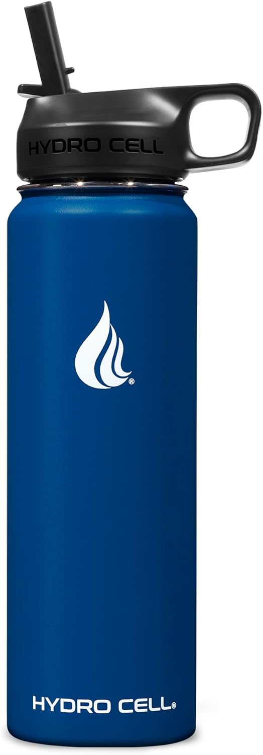 Stainless Steel Insulated Water Bottle with Straw - for Cold & Hot Drinks - Metal Vacuum Flask with Screw Cap and Modern Leakproof Sport Thermos for Kids & Adults (Navy 24Oz)