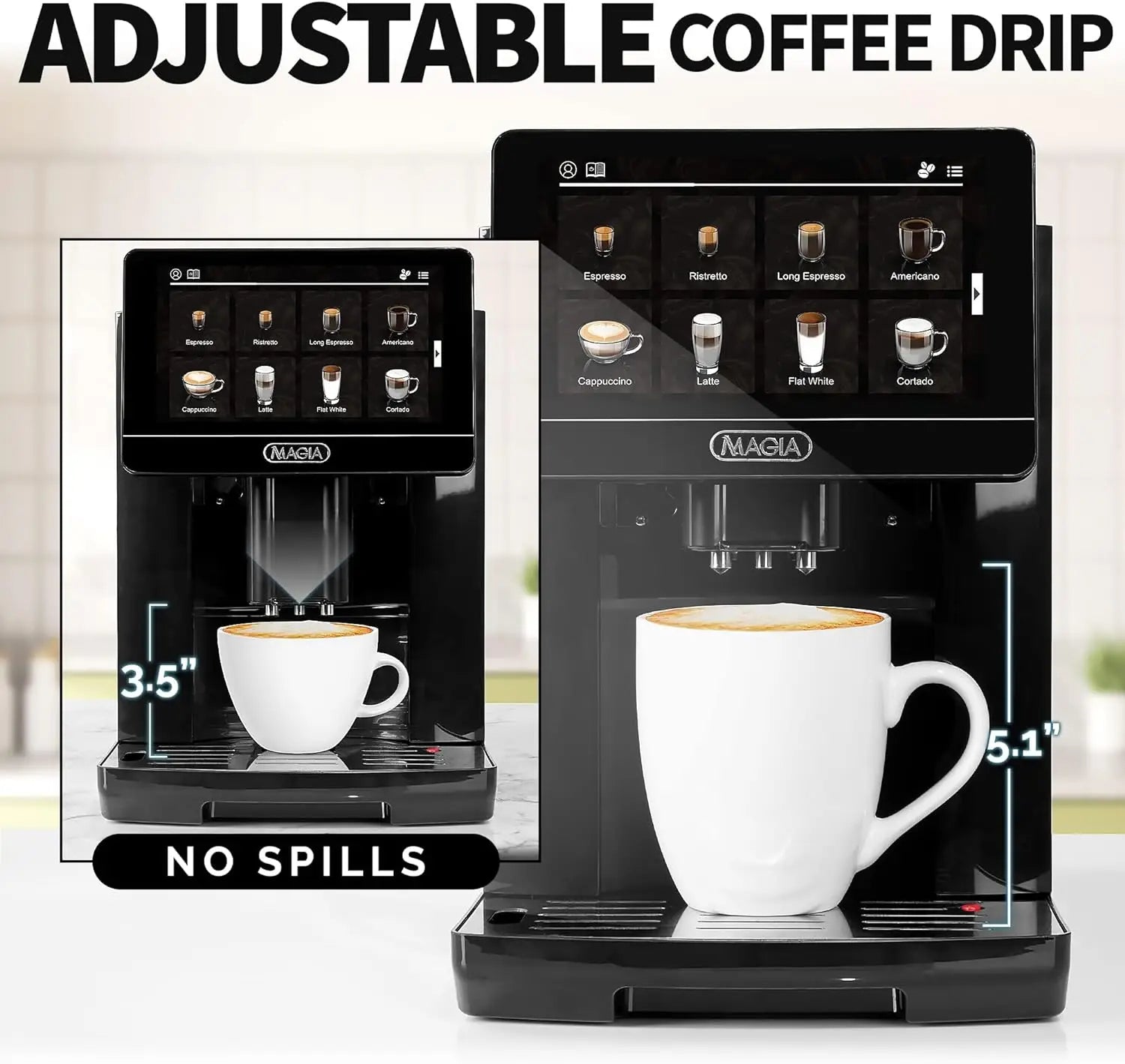 Super Automatic Coffee Espresso Machine - Durable with Grinder Maker Easy to Use 7” Touch Screen, 19 Recipes, 10 User Profiles