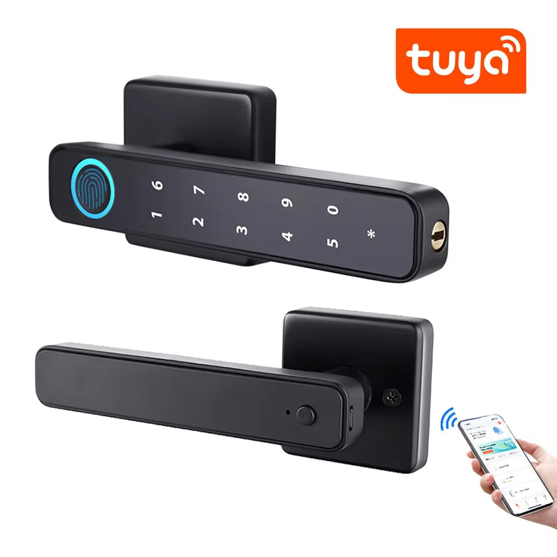 Tuya Smartlife APP Smart Fingerprint Password RFID Card Lock Dead Bolt with Key for Indoor Wooden Metal Door