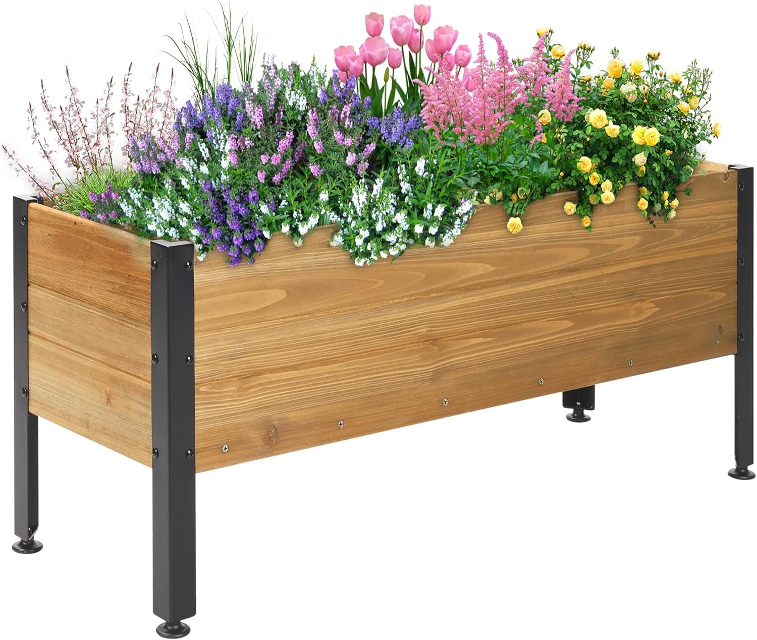 Wood Rectangular Garden Planter Box Raised Bed Outdoor,Planters for Outdoor Plants 37X13X15In Elevated Herbs Vegetables Flowers Great Patio Deck Balcony