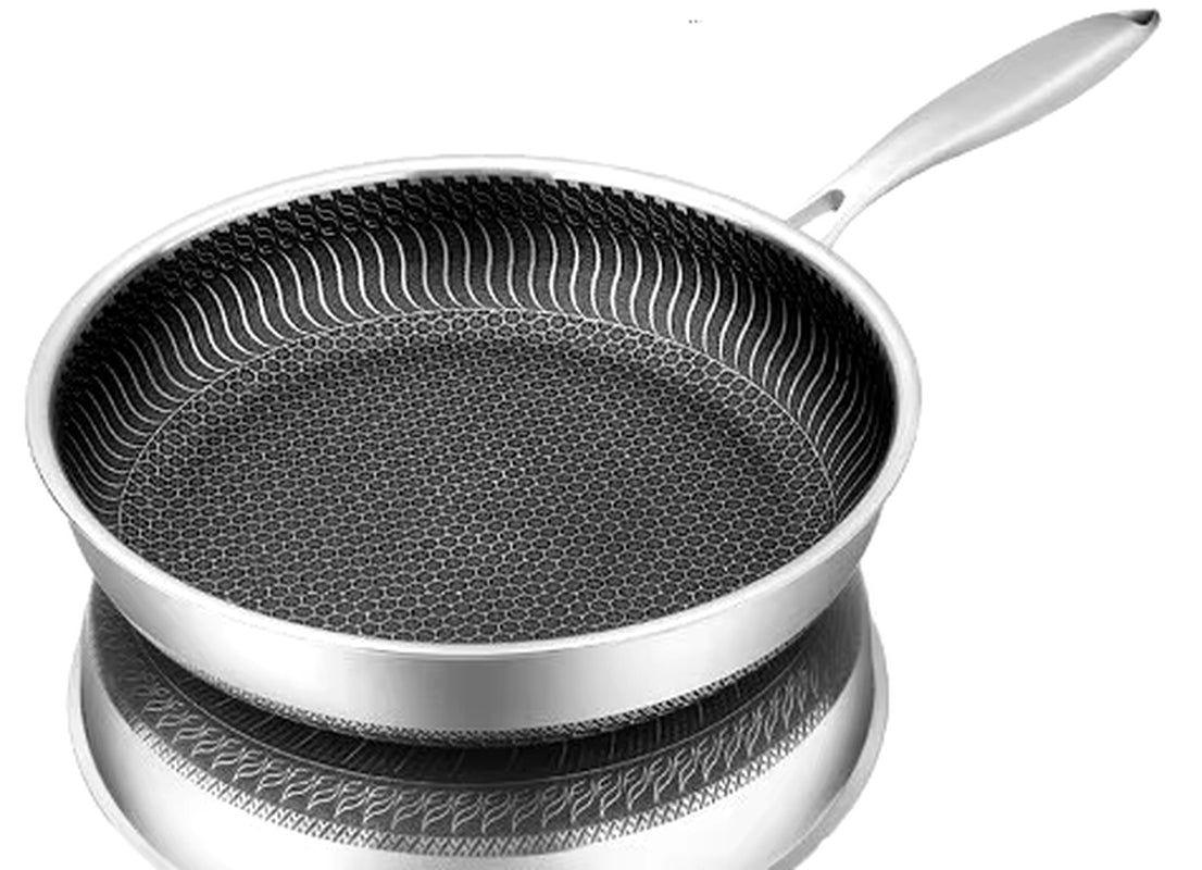 Whole Body Tri-Ply Stainless Steel Frying Pan 316 Stainless Steel Wok Pan Double-Sided Honeycomb Skillet Suitable for All Stove