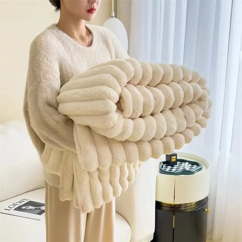 New Solid Color Rabbit Plush Blanket Office Nap Shawl Nap Air Conditioning Blanket Sofa Cover Blanket