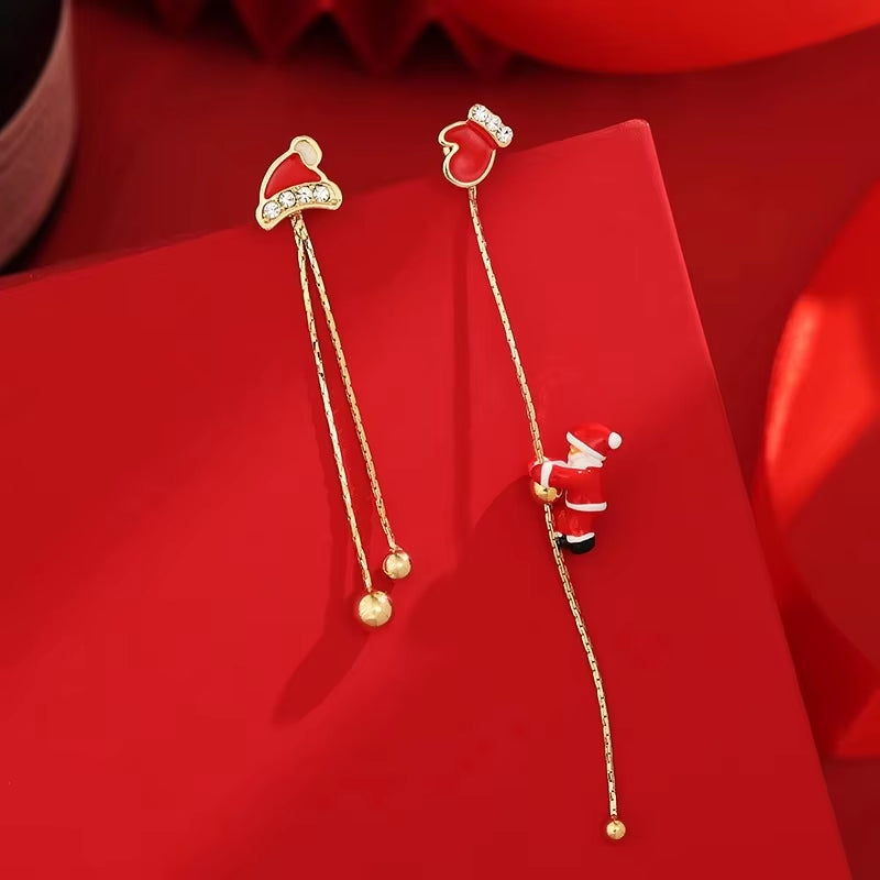 New Design Asymmetric Snowflake Christmas Boot Hat Drop Earrings for Women Moving Santa Claus Long Tassel Earring Party Jewelry