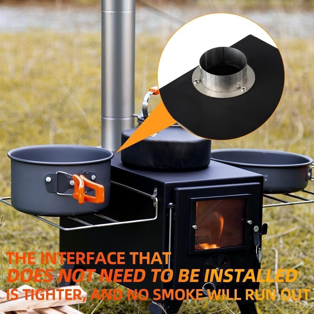 Hot Tent Stove,  Wood Burning Stove, Portable Wood Stove with 6 Stainless Chimney Pipes for Outdoor Heating & Cooking, Ice Fishing, Hunting