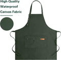 Apron for Men Women with Adjustable Straps and Large Pockets, Canvas Cotton Cooking Kitchen Chef Bib Aprons Waterproof Green