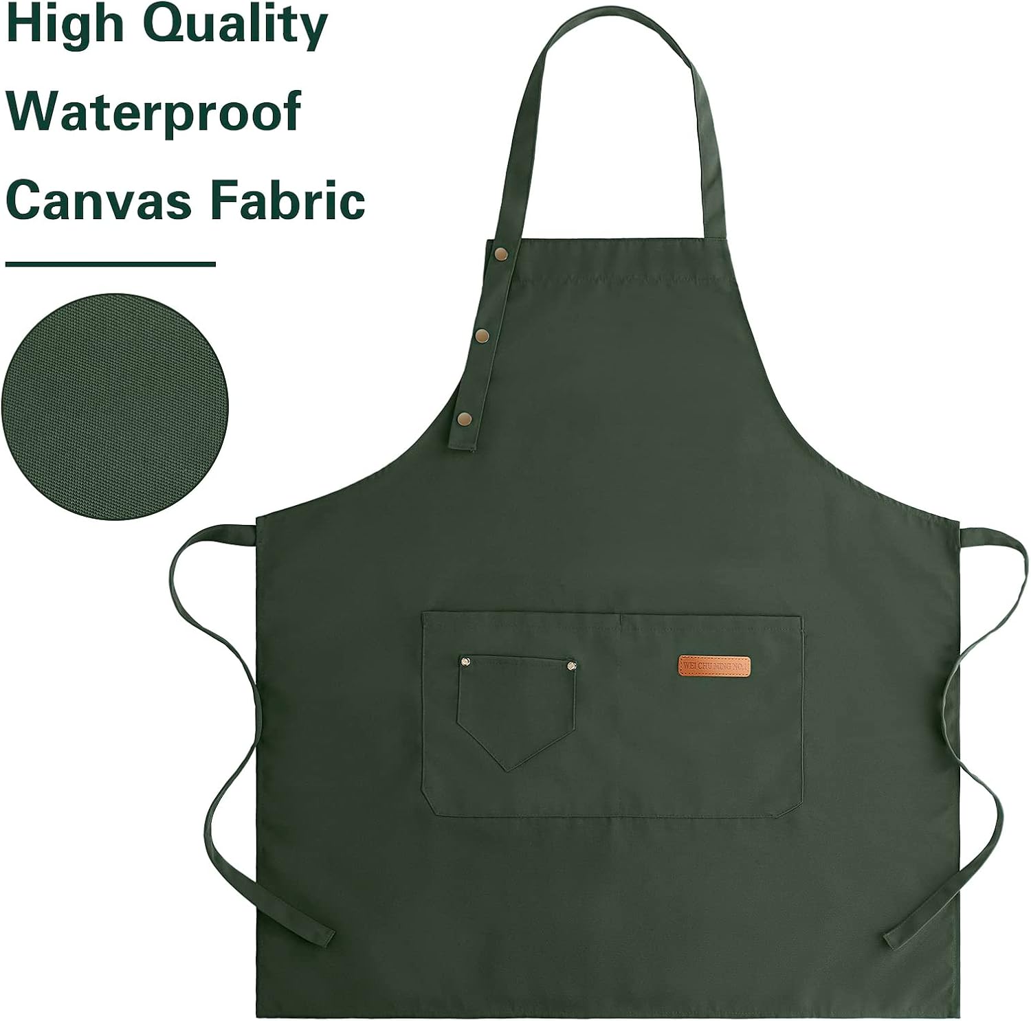 Apron for Men Women with Adjustable Straps and Large Pockets, Canvas Cotton Cooking Kitchen Chef Bib Aprons Waterproof Green