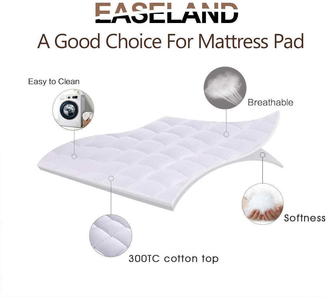 Queen Size Mattress Pad Pillow Top Mattress Cover Quilted Fitted Mattress Protector Cotton Top Stretches up 8-21" Deep Pocket Cooling Mattress Topper (60X80 Inch, White)