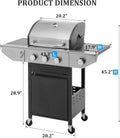 3-Burner Propane Gas BBQ Grill with Side Burner & Porcelain-Enameled Cast Iron Grates Built-In Thermometer, 37,000 BTU Outdoor Cooking, Patio, Garden Barbecue Grill, Black and Silver