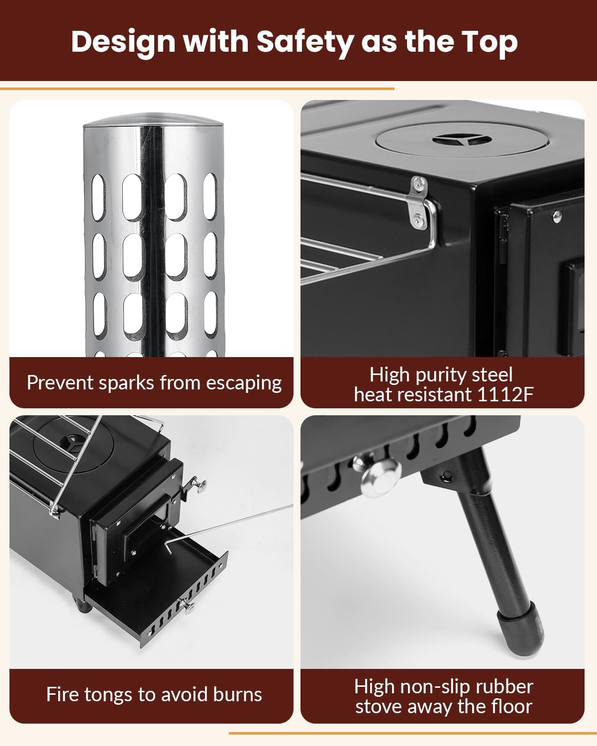 Wood Stove, Outdoor Wood Burning Stove, Camping Stove, Portable Tent Stove with Heat Control Stovepipe & Elbow Pipe for Outdoor Cooking, Camping and Ice-Fishing