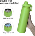 22Oz Insulated Water Bottle ，Stainless Steel Sports Water Cup Flask with 2 Lids, Wide Mouth Travel Thermal Mug,Outdoor Sports Bottle（Lemon Green）