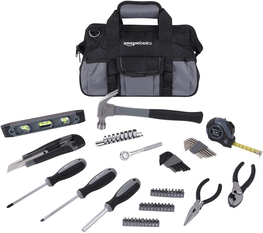 65 Piece Home Basic Repair Tool Kit Set with Bag, Silver, Black