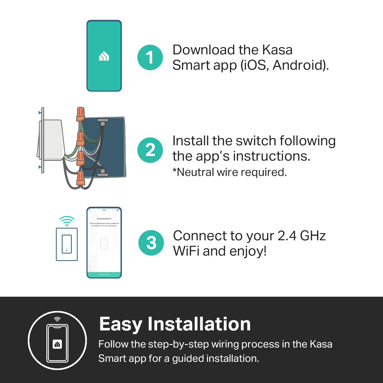 Kasa Apple Homekit Smart Light Switch KS200P3, Single Pole, Neutral Wire Required, 2.4Ghz Wi-Fi Light Switch Works with Siri, Alexa and Google Home, UL Certified, No Hub Required, White, 3-Pack