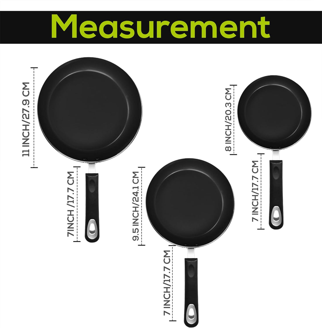 Non-Stick Frying Pan Set with Induction Bottom, 3-Piece Nonstick Cookware Set Including 8, 9.5, and 11 Inch Frying Pans Nonstick with Bakelite Handle, PFOA Free, Dishwasher Safe, Grey